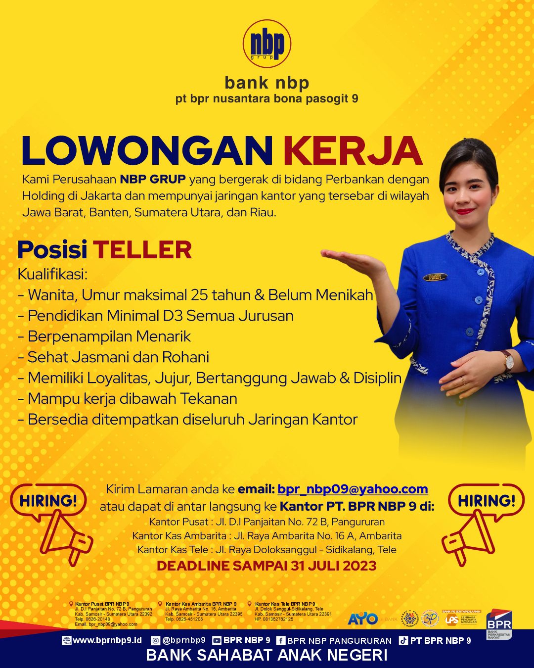 LOWONGAN KERJA - TELLER